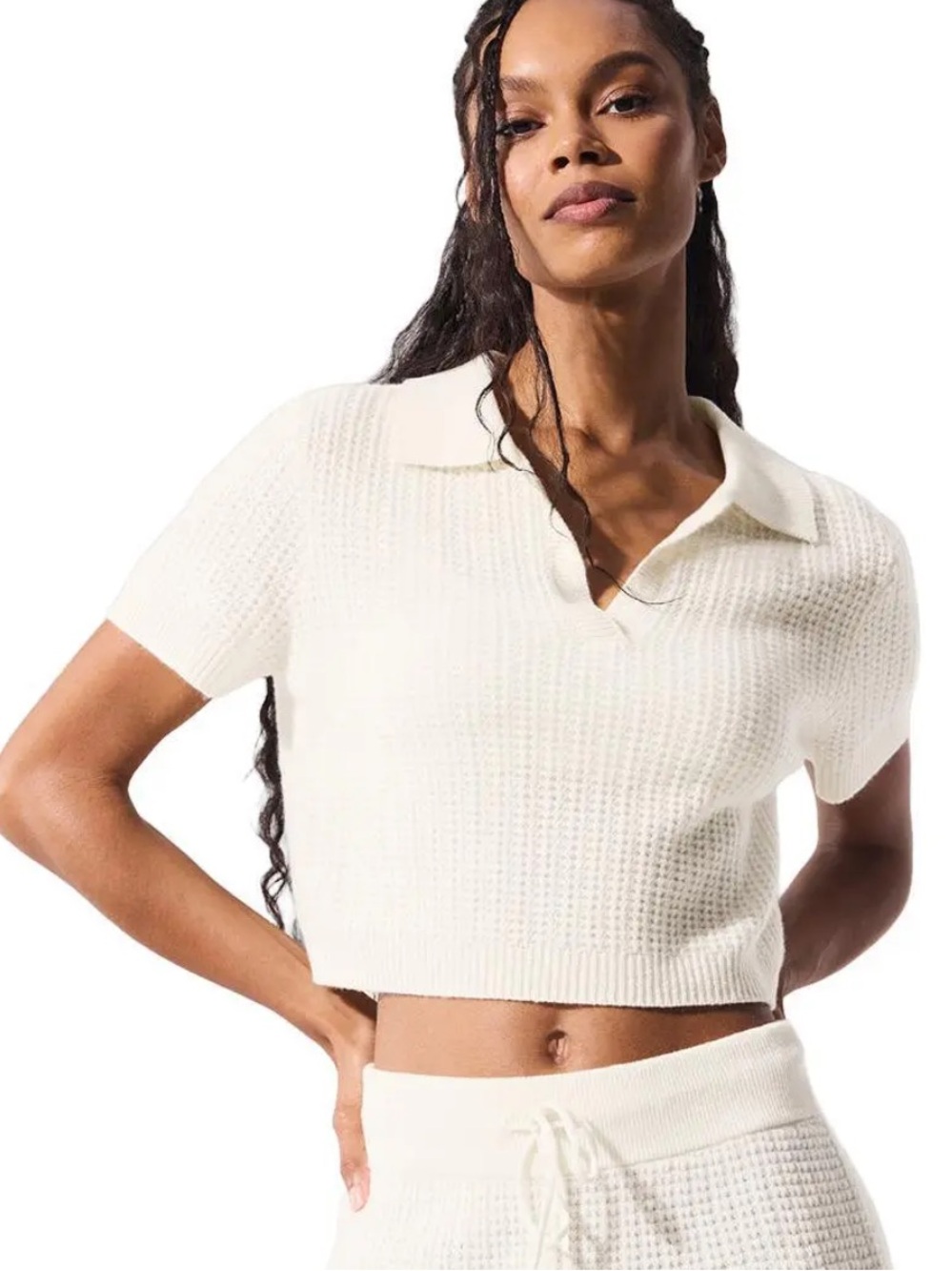 Alo Yoga Cashmere Plush Waffle Polo Tee XS